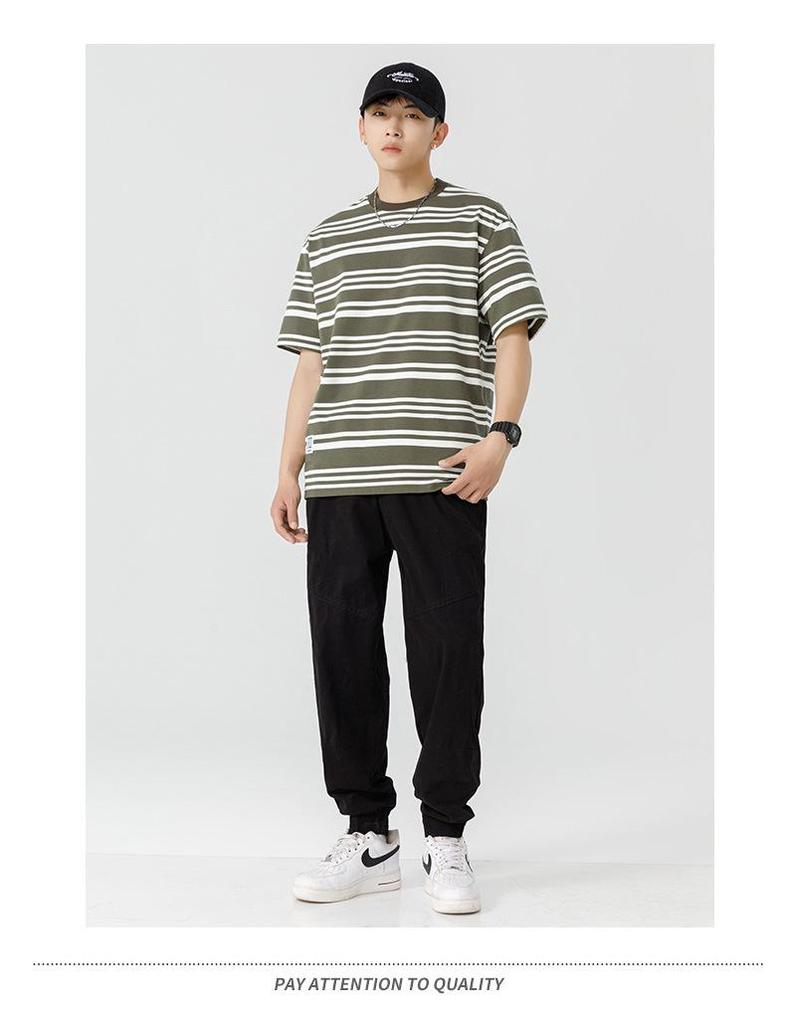 Sailor Style Japanese Striped Cotton Short Sleeve Men's T-Shirt: Loose Fit for Couples & Teens