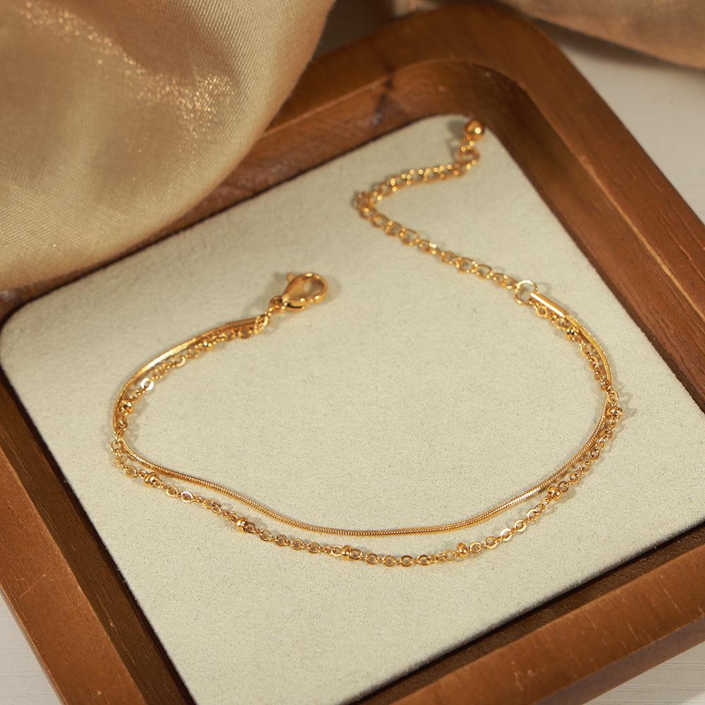 18K Gold-Plated Korean Style Double Layer Titanium Steel Bracelet for Women