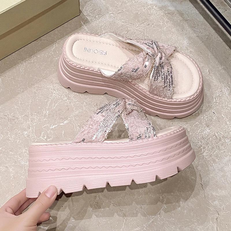 Fashion NEW Casual 8CM Wedge Slippers for Women Summer Non Slip Platform Sandals Woman Open Toe Comfortable Female Chunky Beach Slippers
