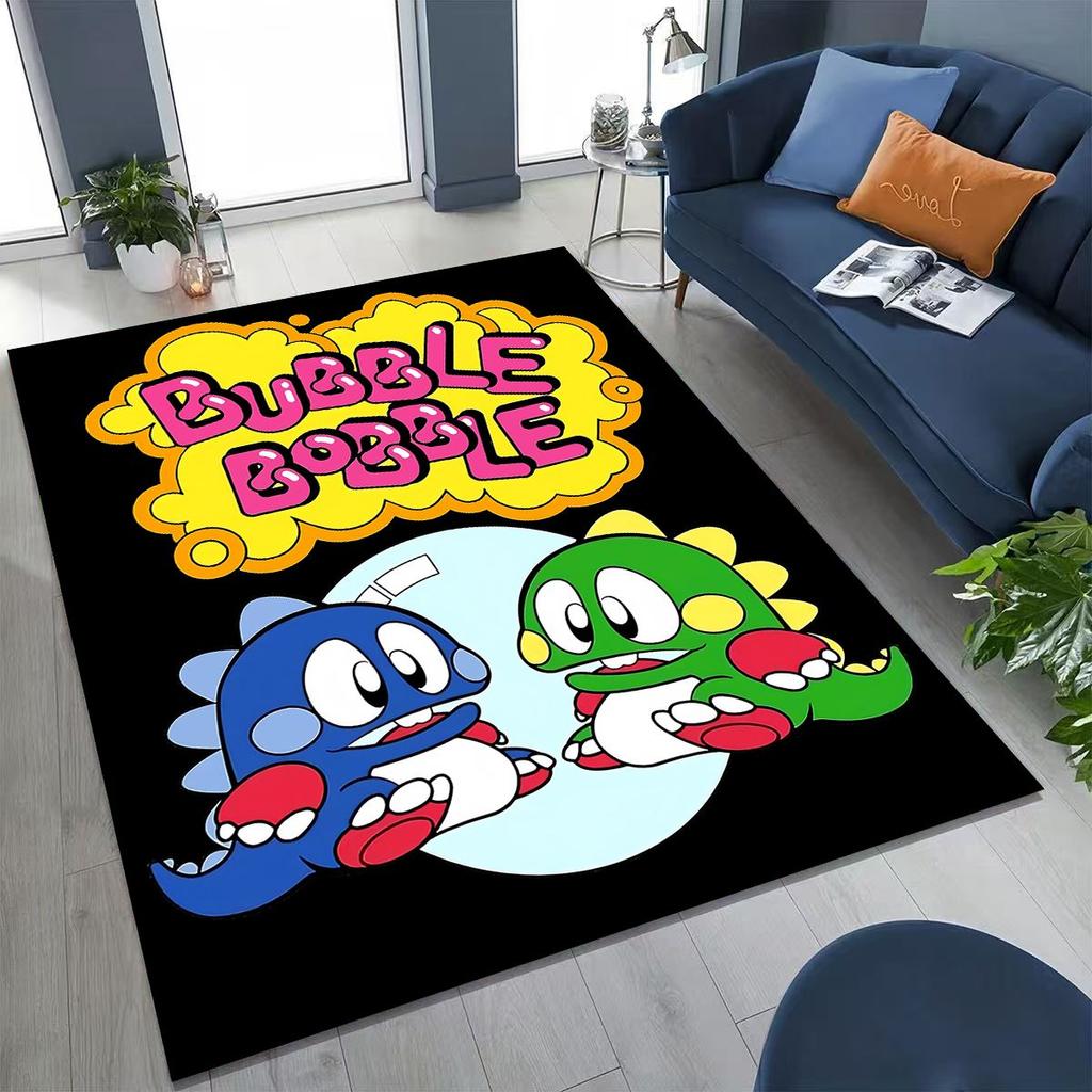 3D Retro Game Bubble Bobble Cartoon Gamer Rug for Bedroom Living Room Sofa Home Doormat Decor, Large Kid Play Non-slip Floor Mat