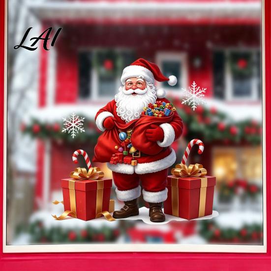 Holiday Glass Stickers Santa Claus Window Static Sticker Reusable Waterproof PVC Christmas Decal Decorative Xmas Decals HD Printing Clings for Home