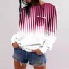 Women's Fashion Long Sleeve Autumn Gradient Striped Print Loose Long Sleeve Crew-neck Hoodie Top