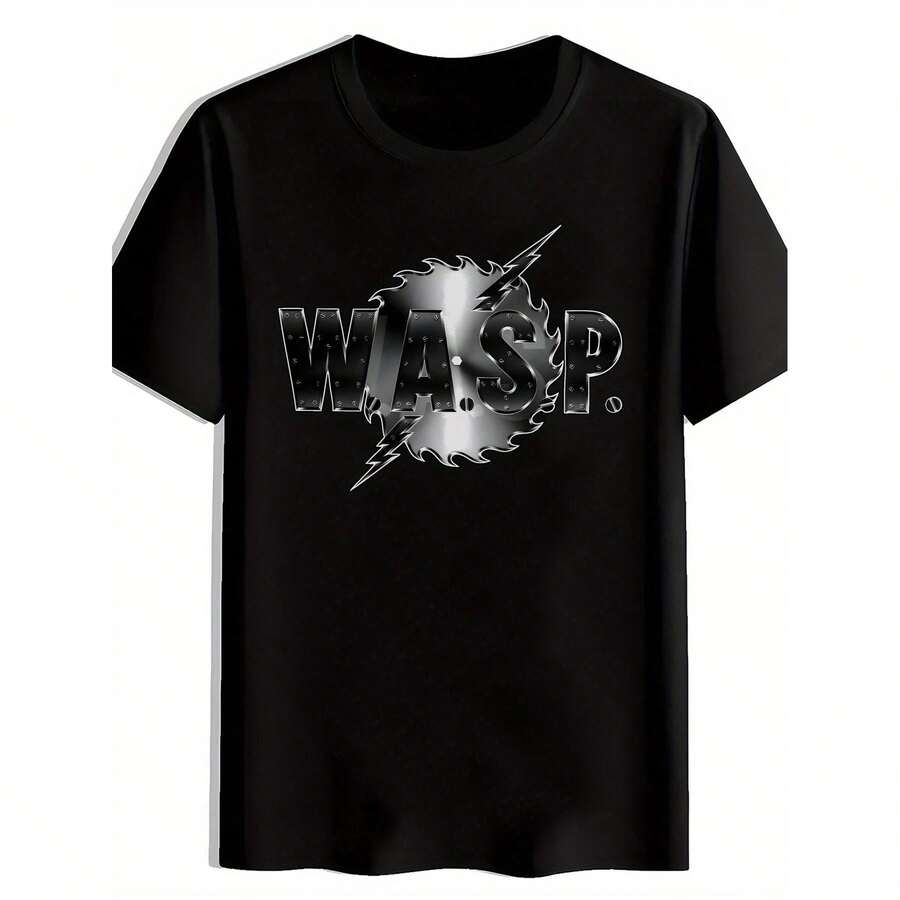 

Men S Black T-Shirt With WASP Graphic Print - Retro Rock Band Design, Short Sleeve Crew Neck 5XL різнокольоровий
