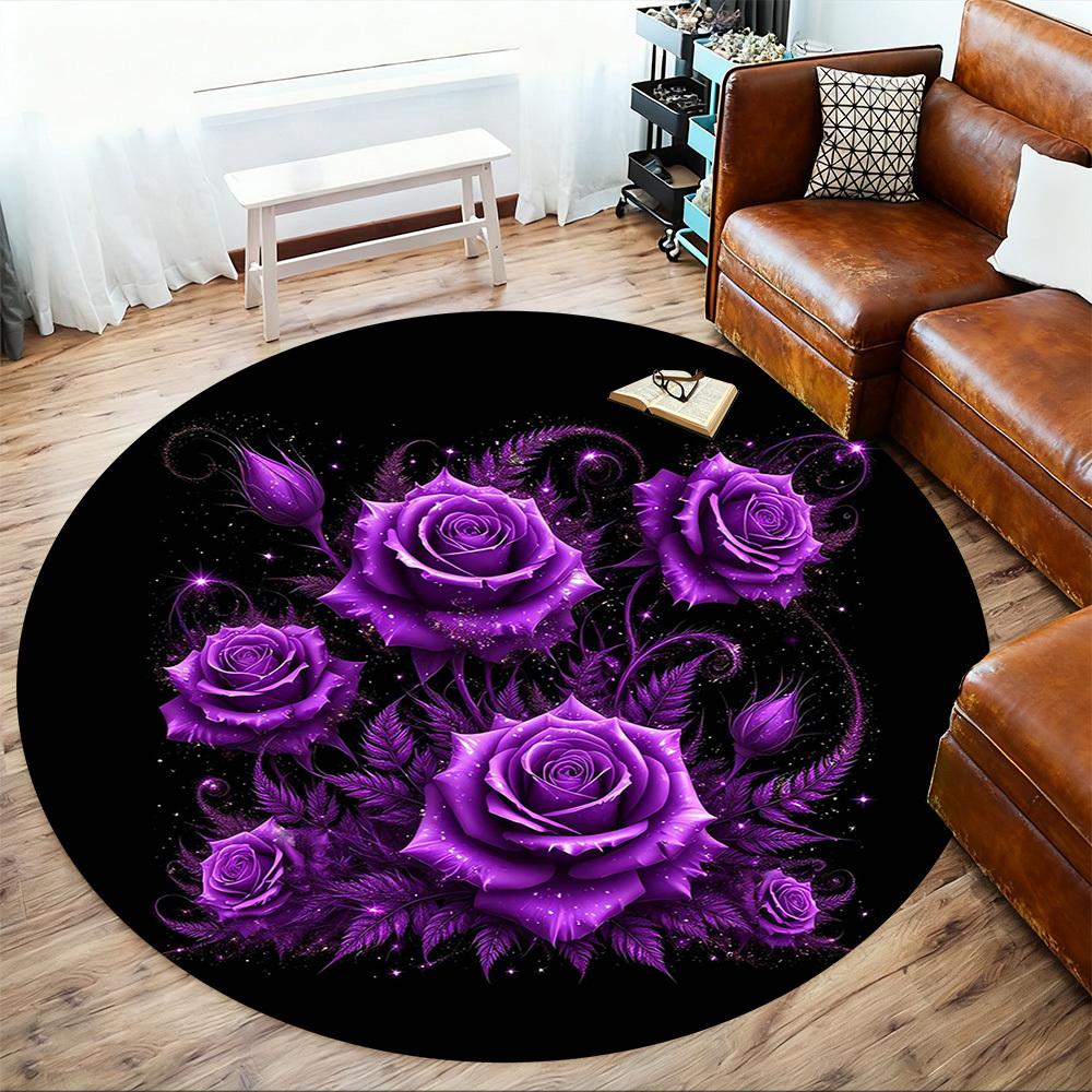1pc Purple Roses Round Chair mat Area Rug - Non-Slip, Floor Mat for Office, Bedroom, and Indoor Decor -1002100