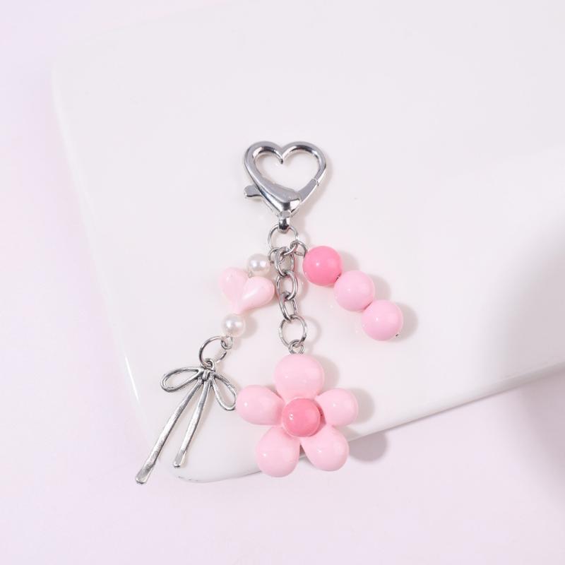 Creativity Beaded Design Keychain Colorful Small Flower Pendant Bag Charm Backpack Hanging Cute Accessories Gift