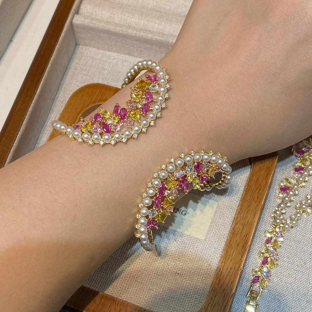 Guochao Heavy Industries Zirconium Jewelry Set, Vintage Vintage Elegant Antique Dress Necklace Bracelet Earrings