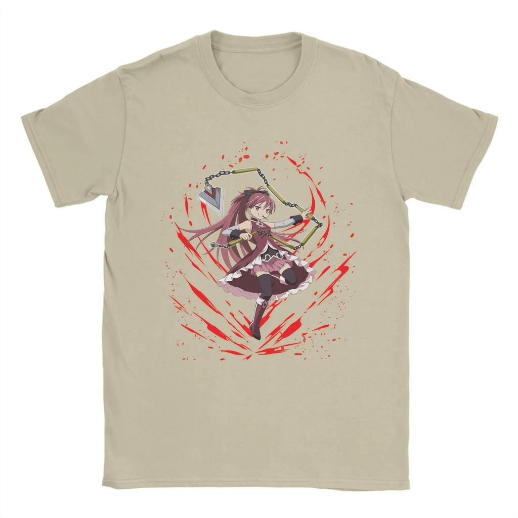 Puella Magi Madoka Magica Kyoko Sakura Chain Spear & Red Aura Print T-Shirt | Unisex Cotton Casual Short Sleeve Anime Streetwear Top