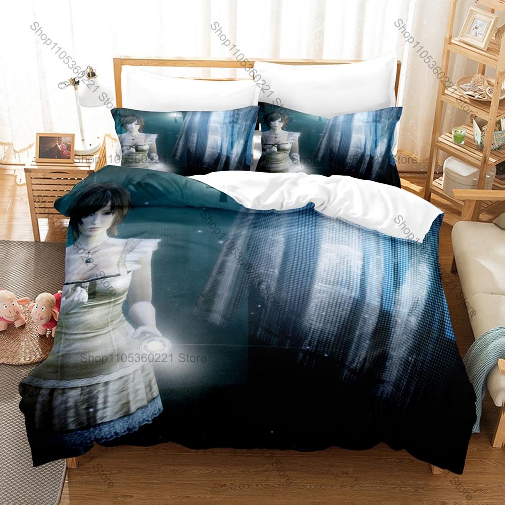 Fatal Frame Zero Series Camera Obscura Wisteria Ghost HD Print Bedding Set Duvet Cover + 2 Pillowcases Horror Game Room Decor