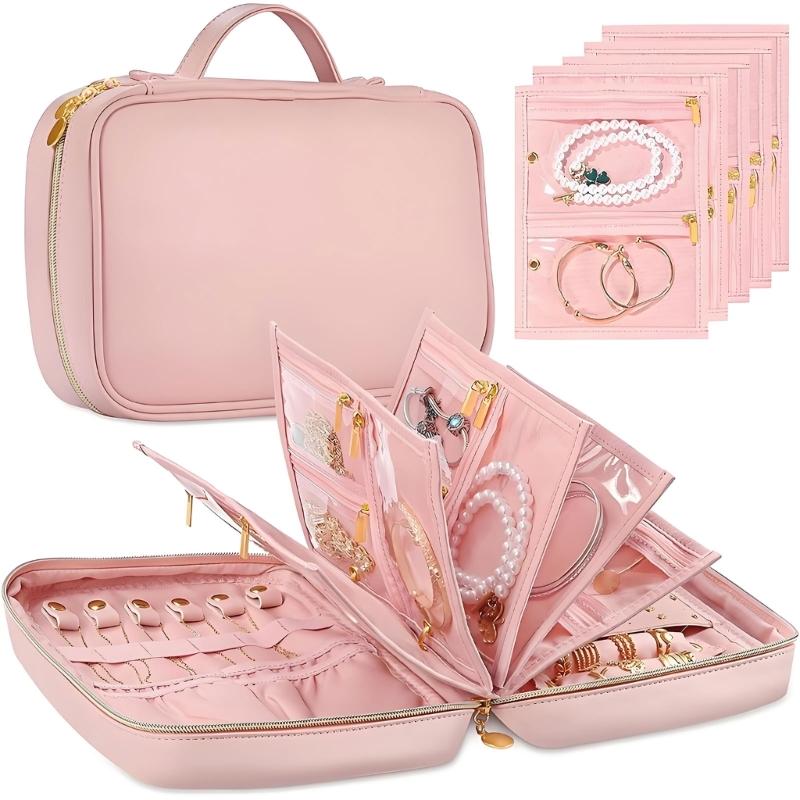 Portable Jewelry Storage Bag with Built-In Carry Handle, Zippered Closure, and Dedicated Holders for Different Pieces