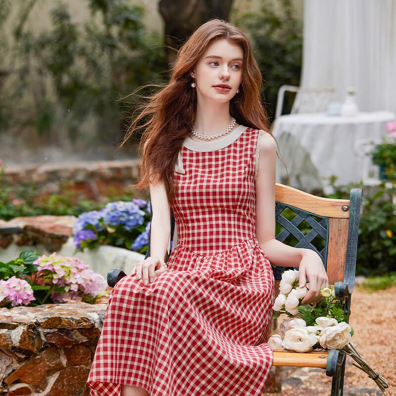 Bailuyu Retro Plaid Sleeveless A-line Maxi Dress