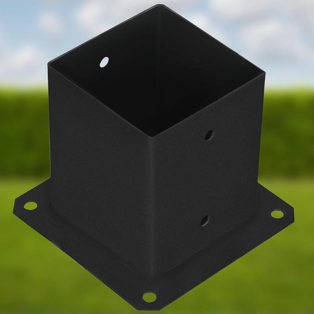Wooden Pole Base Screwed To Concrete Black 140X140Mm 2Pcs