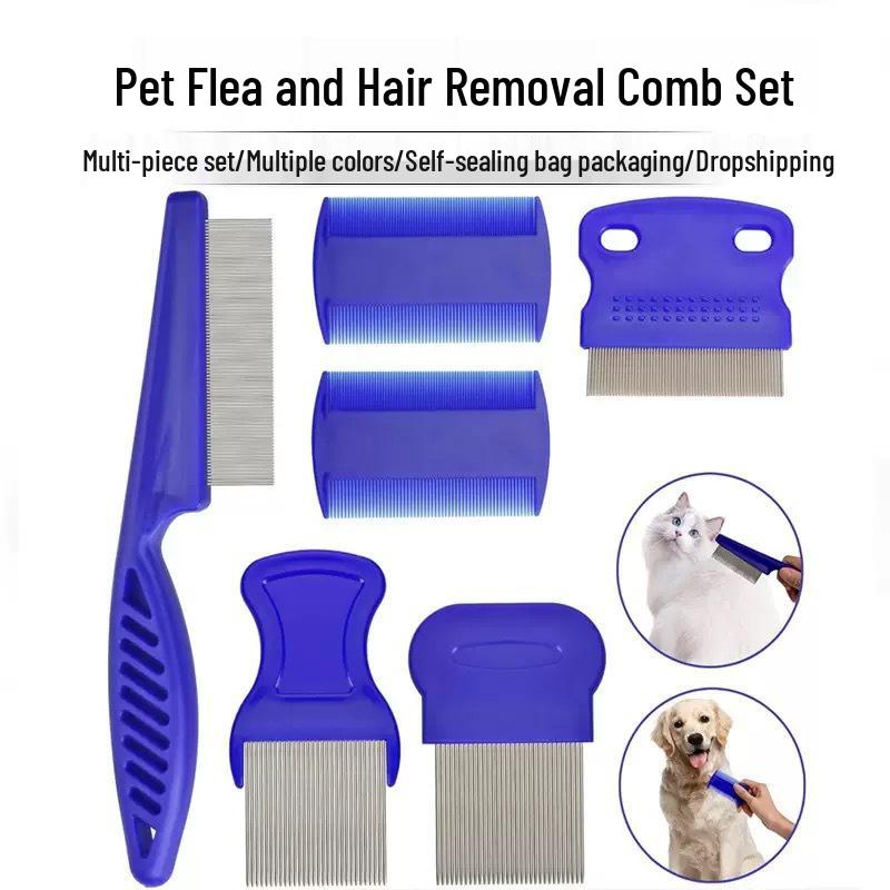 Edelstahl Floh- und Läusekamm-Set mit feinen Zinken für die Fellpflege von Haustieren - Ideal für Hunde und Katzen