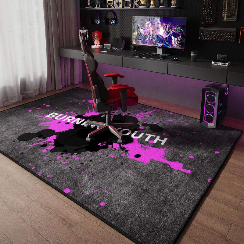 Minimalist Grey Ink Splatter Text Area Mat Anti Slip Washable Rug For Gaming Room Bedroom Man Cave Boys Trendy Home Decor
