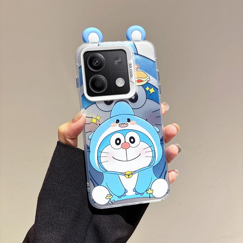 KEYSION Cute Ear Cartoon Case for Redmi Note 13 Pro 5G with Lanyard Soft Silicone+PC Shockproof Phone Cover for Xiaomi POCO X6 5G