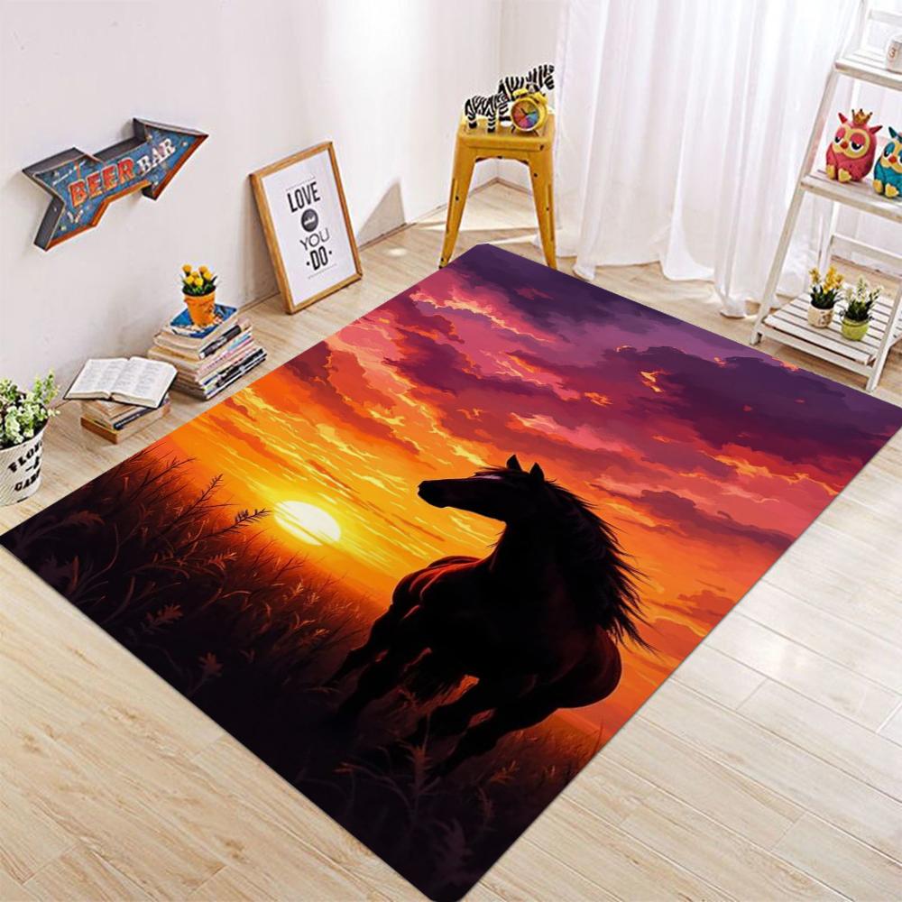 Vintage Oil Painting Horse Carpet Mat Anti Slip Floor Mats for Art Design Living Rooms and Bedrooms Colorful Home Decor Carpet