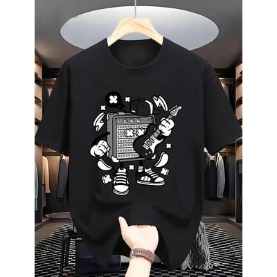 Men's Short-sleeve T-shirt with Rock Elements, Fashionable and Versatile for Trendy Streetwear and Music Scenes, Wearable In All Seasons