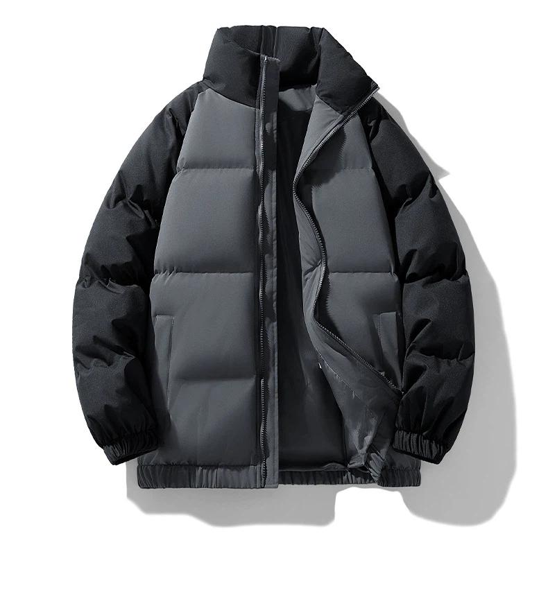 Winterliche Trendige Dicke Farbblockierte Stehkragen Baumwolljacke für Paare