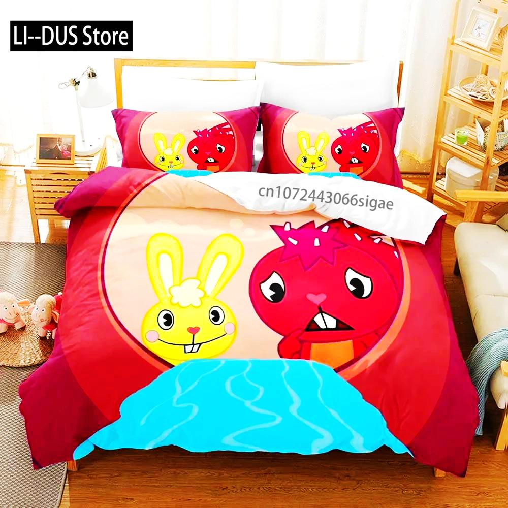 Juego de Funda Nórdica de Happy Tree Friends Anime Para Habitación de Niños Individual Twin Full Queen King Size 2024 Funda de Colcha Funda de Almohada
