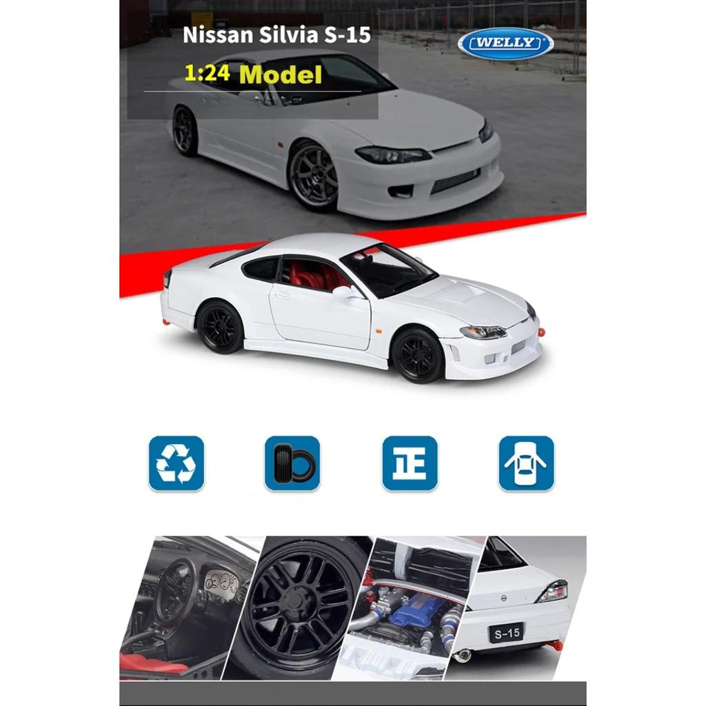 Welly 1/24 Nissan Silvia S15 Alloy Sports Car Model Diecast Metal Racing Car Model High Simulation Collection Childrens Toy Gift