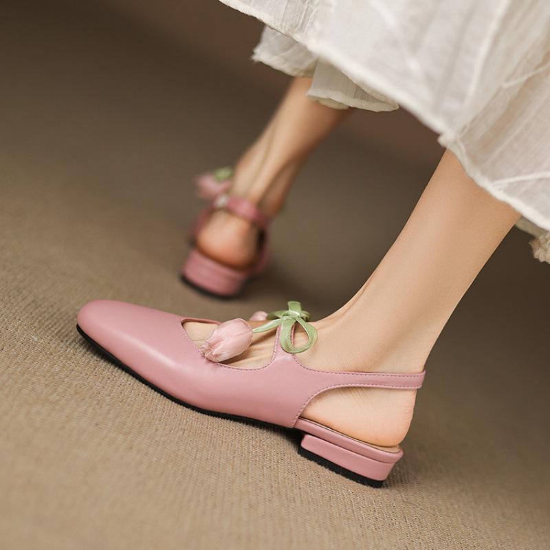 Summer women's bag head sandals solid color low-heeled flat-soled sandals women's soft-soled large and small size women's shoes new rear empty sandals