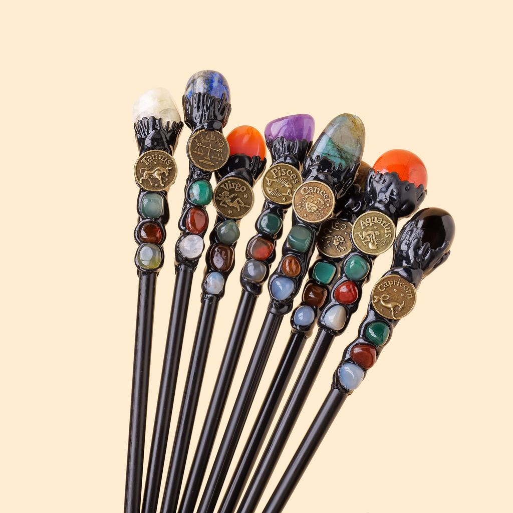 1pc Natural crystal Rolling Stone twelve Constellations scepter Magic wand Handmade DIY fairy wand magic wand propscrystal tower