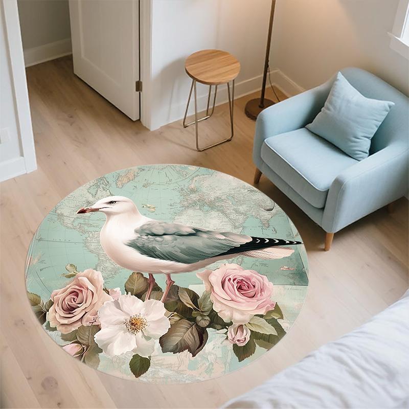 Karten Vogel,Runder Teppich,Teppich für Wohnzimmer Schlafzimmer Sofa Spielzimmer Dekor,Rutschfeste Fußmatte