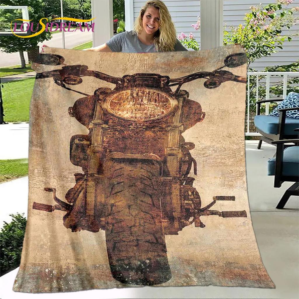 Retro Vintage Motorfiets schedel Zachte Pluche Deken, Flanellen Deken Worpdeken voor Woonkamer Slaapkamer Bed Sofa Picknick Deksel