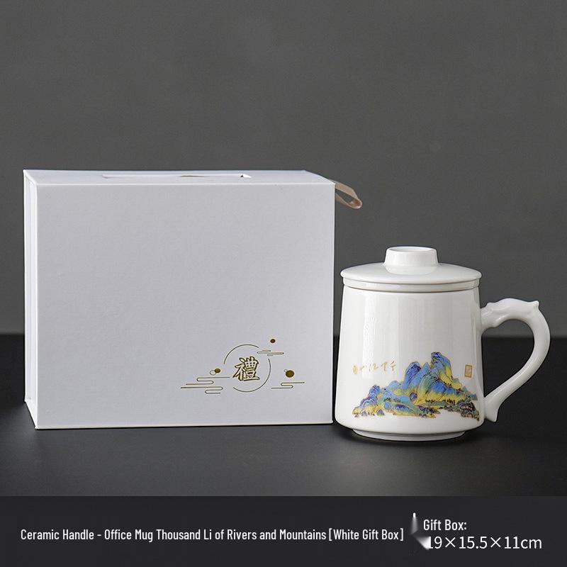 Jade White Porcelain Tea Cup with Water Separator - Large Capacity, Personal Use, High-End Office Mug for Tea Brewing