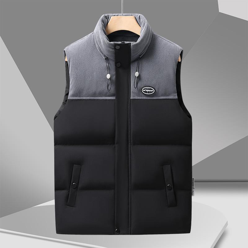 

Vest men s autumn and winter new trendy men s stand-up collar splicing thickened warm fleece cotton casual trendy vest jacket 5XL чёрный