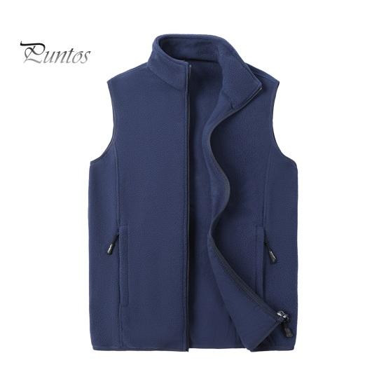 

Мужской флисовый жилет, пальто, воротник-стойка, без рукавов, двойные боковые карманы, жилет, застежка-молния, однотонный, теплый, осенне-зимний жилет L синий