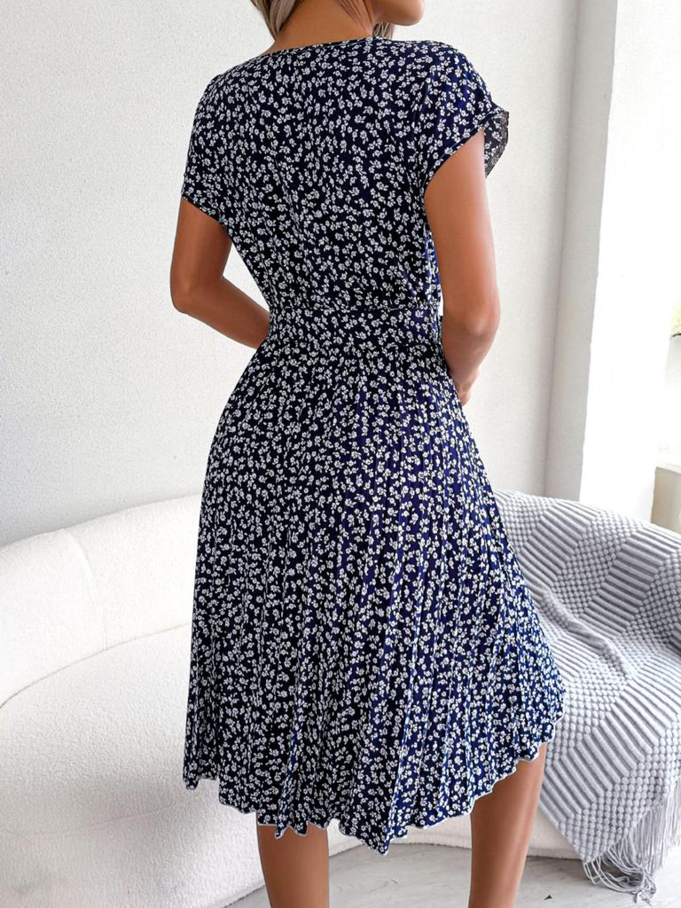 Abito stampato con scollo a O, elegante abito attillato per le donne, a maniche corte, abiti larghi, abito casual