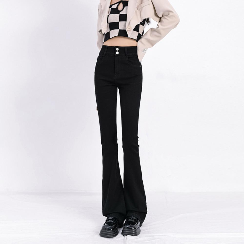 Jeans Micro-pull Pants Women's High Waist Autumn and Winter New Double Buckle Trendy Fat MM Thin Micro-flared Trousers Ins Trendy