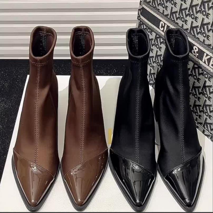 Fashion 2024 New Winter Women High Heels Ankle Pointed Toe Fashion Designer Women Comfortable Elegant Designer Zip Boots Shoes for Women