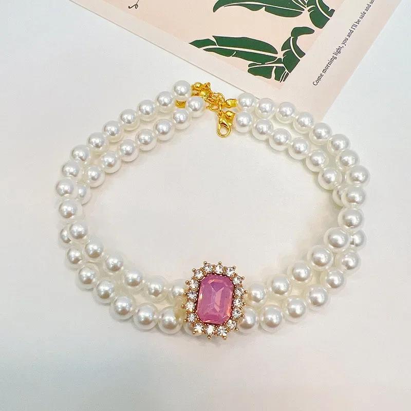 New Original Dog Cat Collars with Pearl Shiny Rhinestone Pendant For Small Dogs Cats Neckchain Pet Accessories Pet Decoration