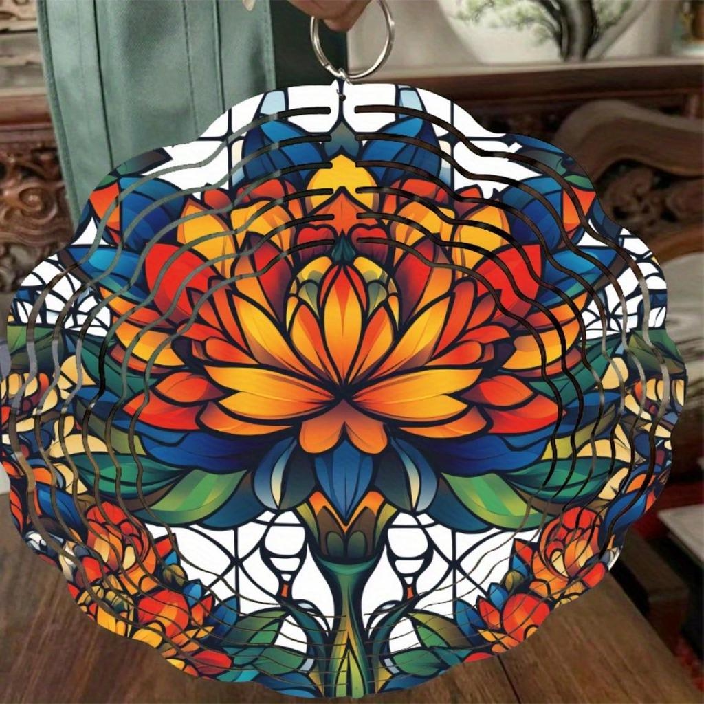 Metal Wind Chime 25.4 Inch Lotus Flower Design Colorful Garden Decor for Patio Outdoor All Seasons No Electricity Needed Durable Hanging