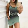 Summer New Retro Patterns and Floral  Pattern Print Sleeveless Bodycon Dress with Pockets Sexy Slim Fit Elegant Party Dress
