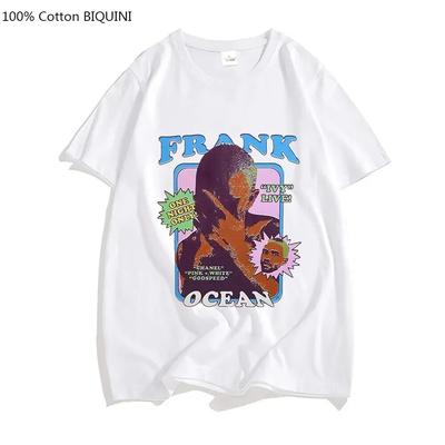 Unisex Hübsches Ästhetisches T-Shirt Frank O-Ocean Blonde Blues Musik T-Shirt Baumwolle Hochwertiges T-Shirt Graffiti High Street Top
