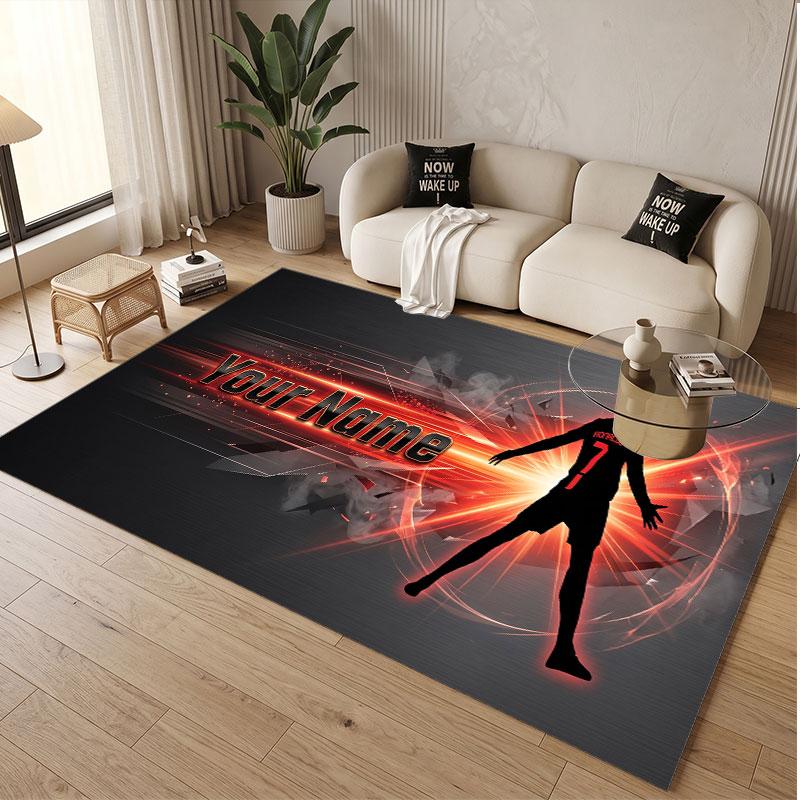Custom Rug Cristiano Ronaldo Pattern Print Name Text Soft Non‑Slip Floor Carpet for Home Indoor Decoration