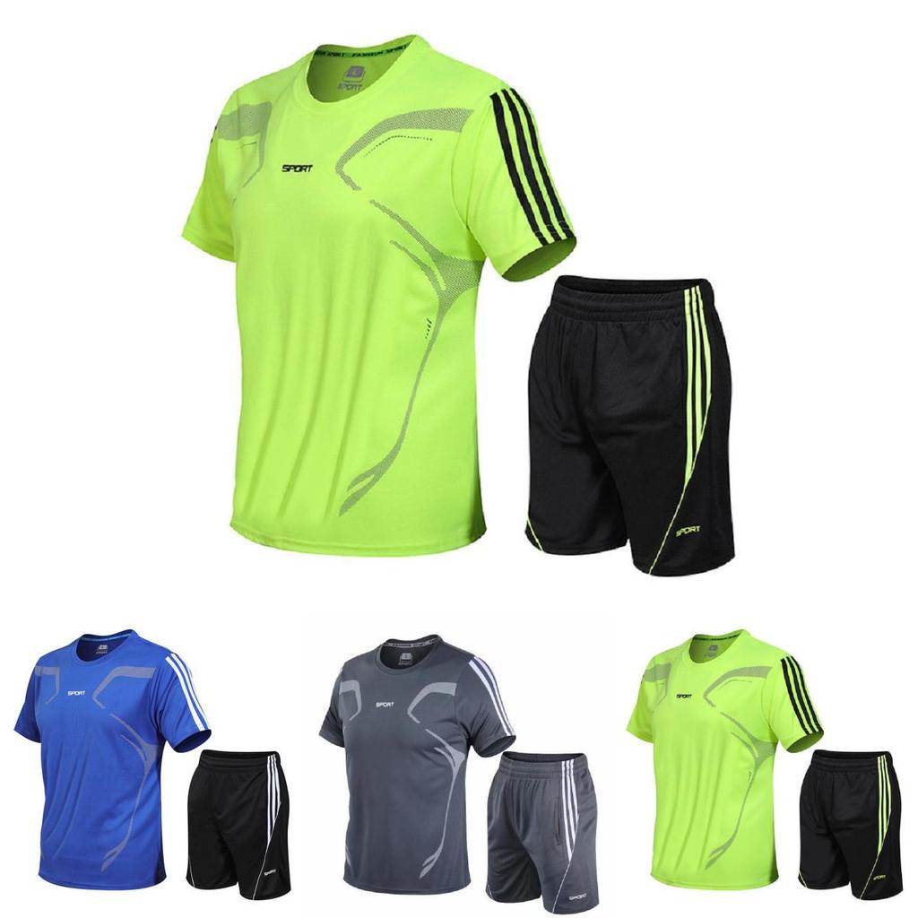 Men's Breathable Quick-drying Running Sport Set Short Sleeve Shirt And Shorts