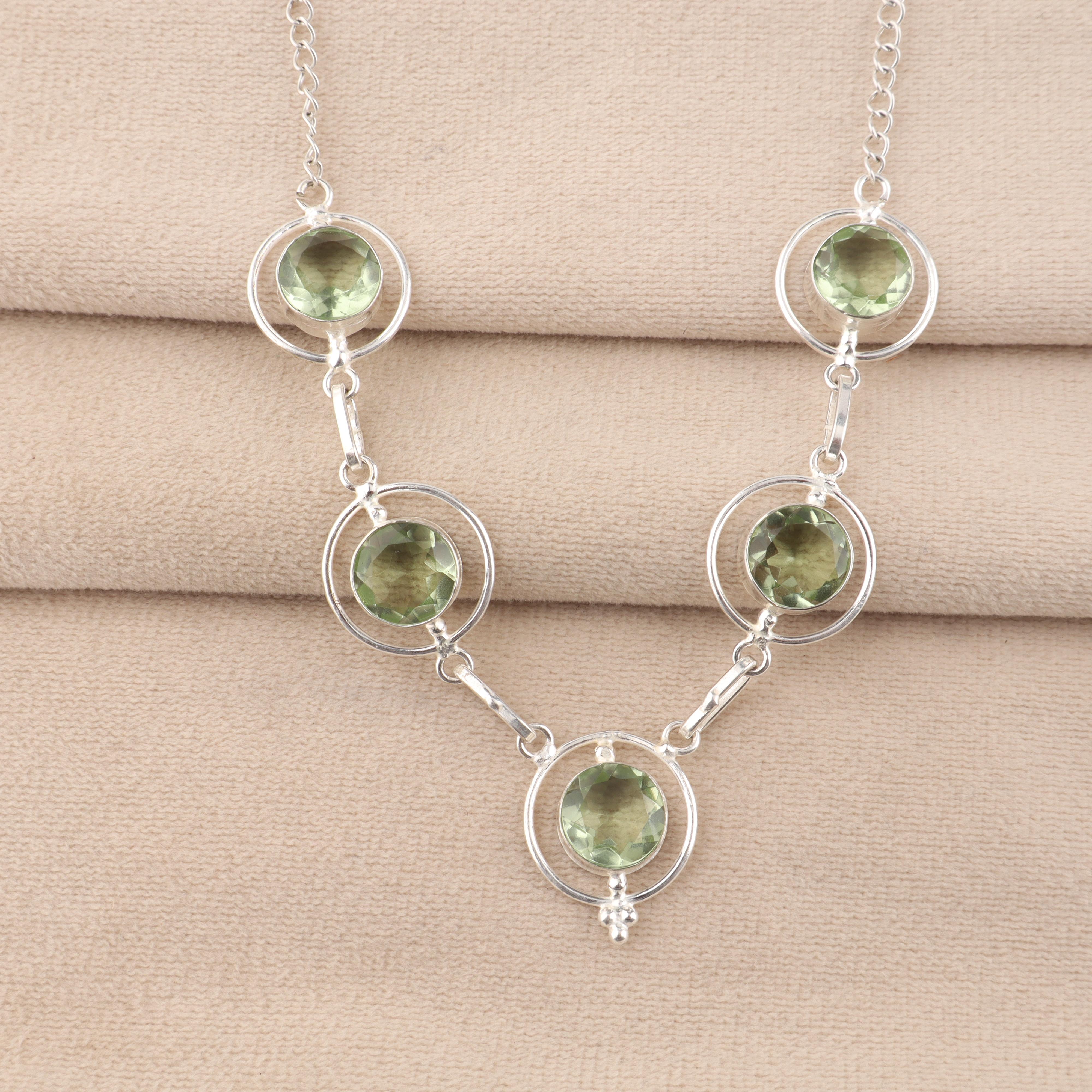

Green Amethyst Gemstone Silver Necklace, 925 Sterling Silver Handmade Necklace, Elegant Women Jewelry, February Birthstone RN-2-14