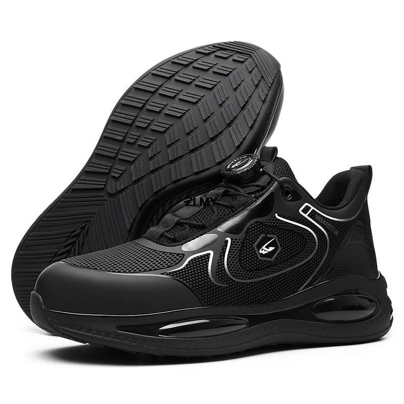 

ZLMY Защитная обувь Мужская кроссовка со стальным носком и вращающимися кнопками, устойчивая к проколам, на воздушной подушке, рабочая обувь Мужская спортивная безопасная рабочая обувь, модная 48