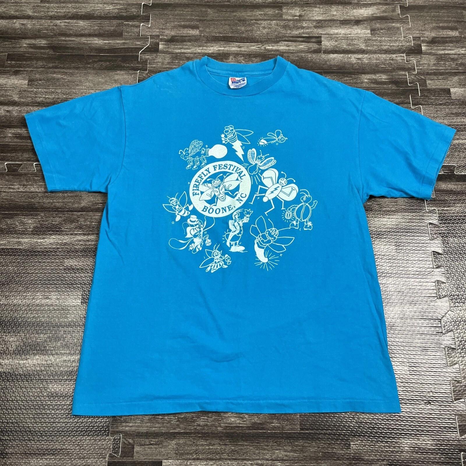 Vintage 1993 Boone North Carolina Firefly Festival Tshirt Blue Large Hanes VTG 3XL