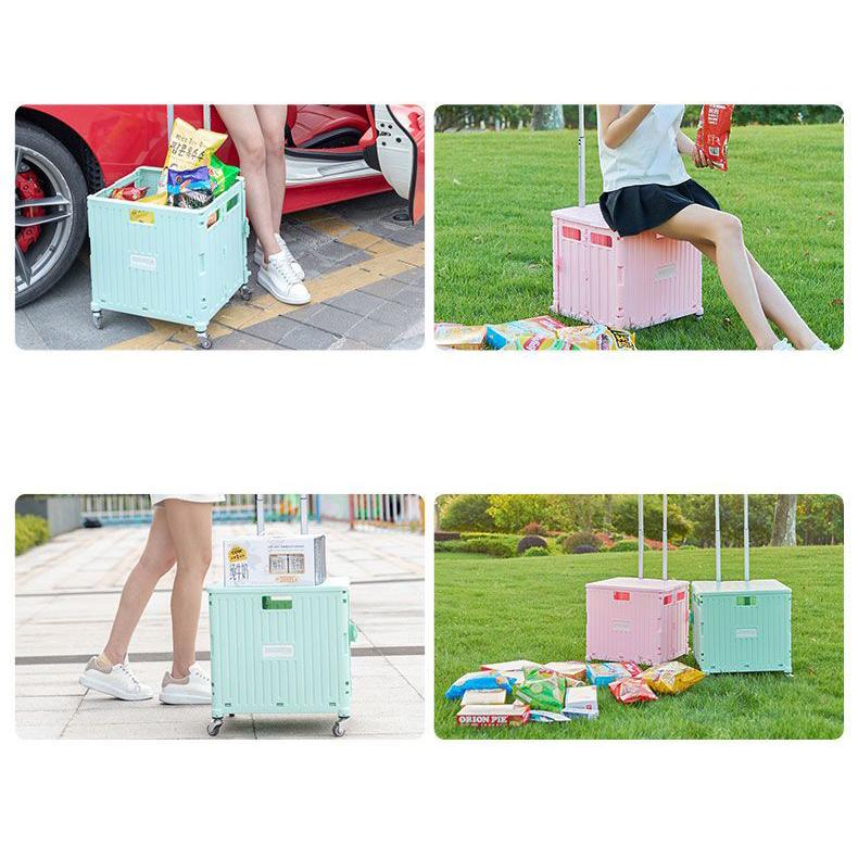 WTEMPO Einkaufstrolley, tragbarer, faltbarer Campingtrolley, große Kapazität, Einkaufstrolley, Haushalts-Aufbewahrungsbox für den Außenbereich