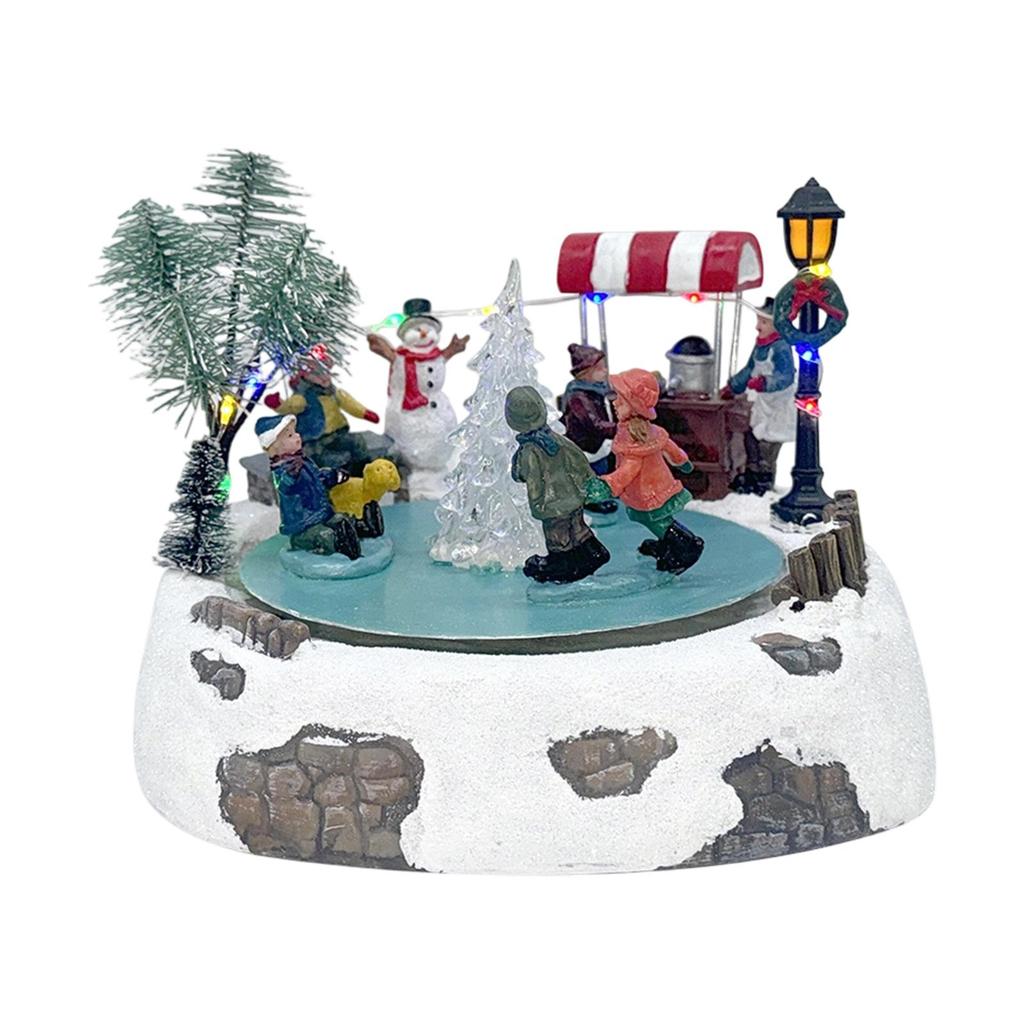 Animated Christmas Village Ice Rink Musical Box Ornament Table Displays Xmas Gift Seasonal Indoor Lighted Musical Snow Scene