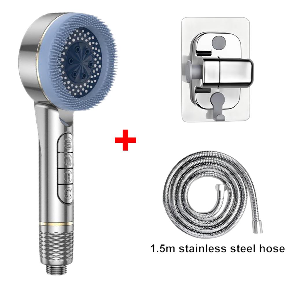 4 Modes Massage Brush Shower Head Large Flow High Pressure Water Saving Handheld Showerhead One-Key Stop Water Shower Nozzle