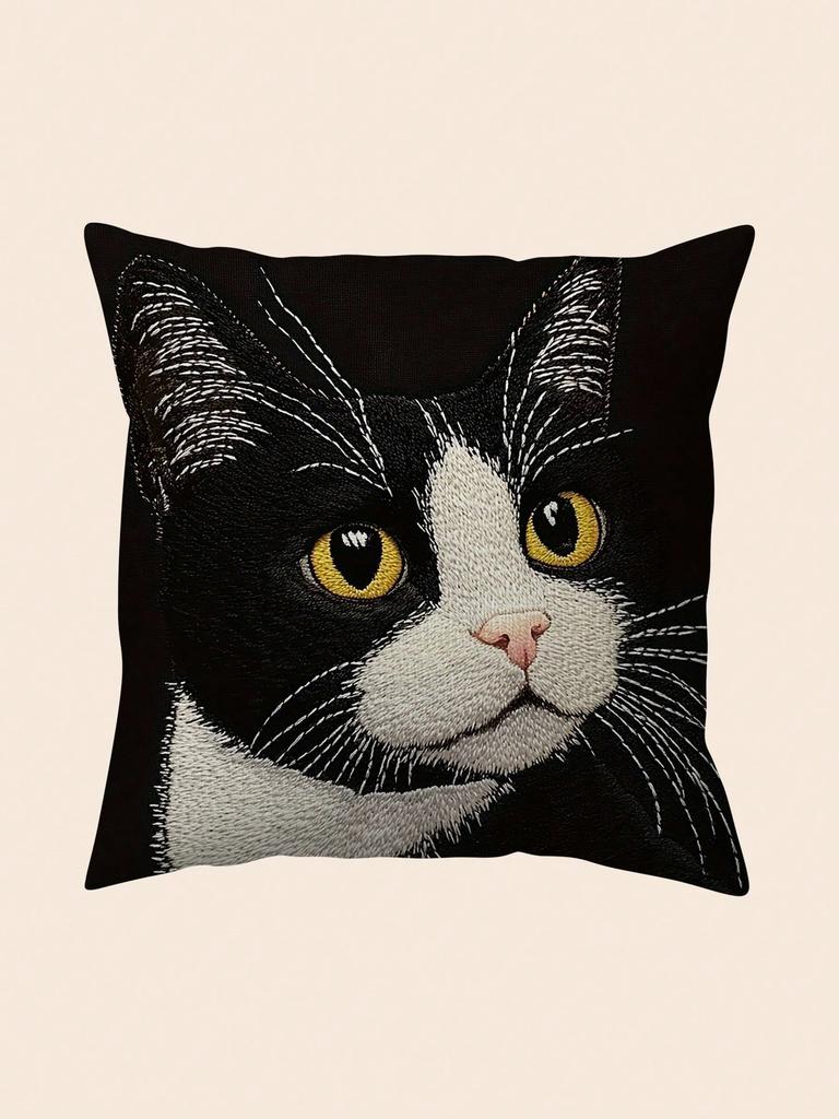 Tuxedo Cat Pillow Cover Double Sided 2D Print Realistic Soft Pillow Cover Living Room Bedroom Sofa Decor Adorable Accessory Gift