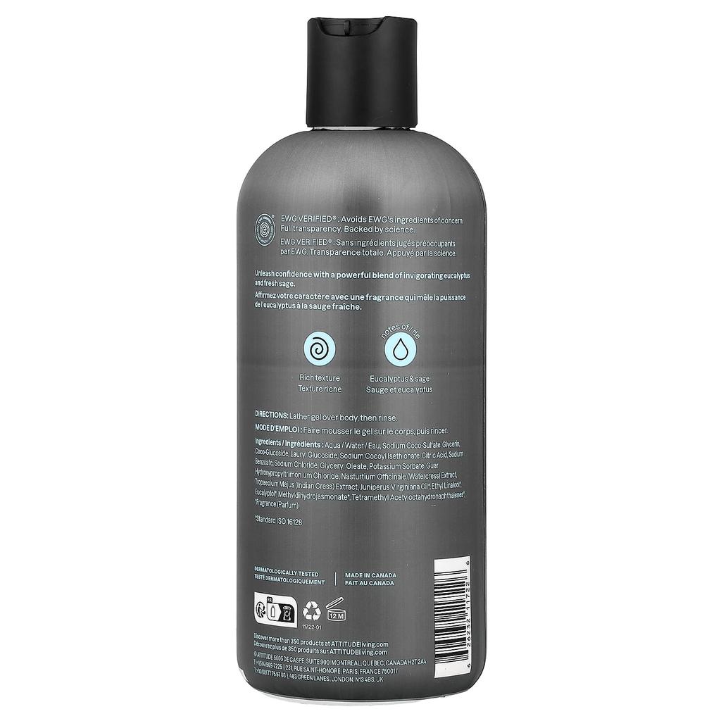 ATTITUDE, Super Leaves™, Shower Gel, Men, Eucalyptus & Sage, 415 Ml (14 Fl Oz)
