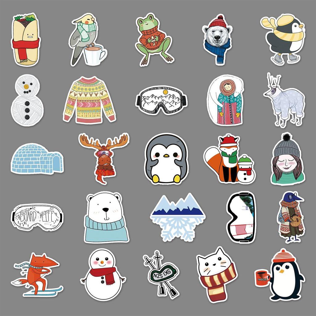 50 Winter Fresh Graffiti Cartoon Stickers for DIY Skateboards, Water Bottles, Luggage - Waterproof and Creative.
