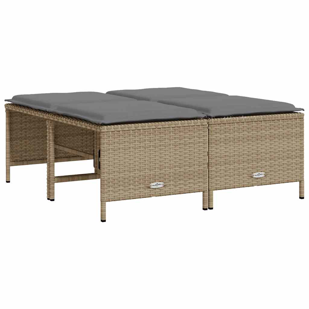 Garden Stool with Cushions 4 pcs Beige Poly Rattan