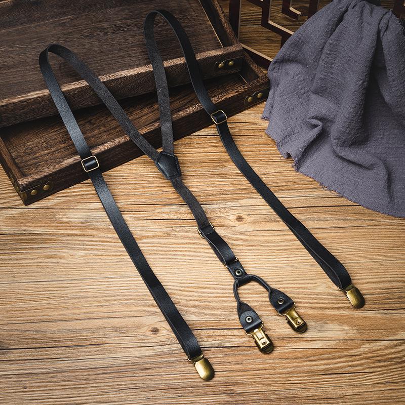Unisex Non-Slip Retro Leather Suspenders for Pants чёрный